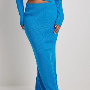 NA-KD Knitted High Waist Maxi Skirt - Blue